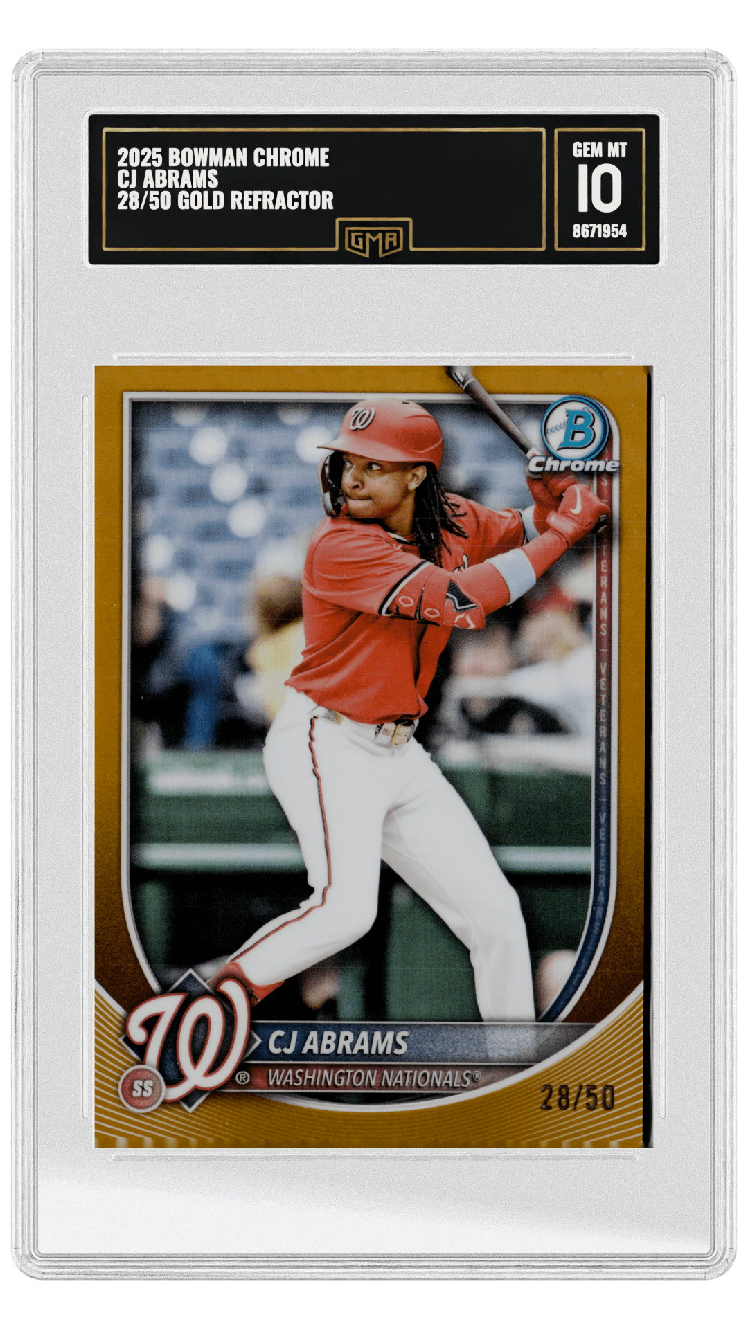 2025 BOWMAN CHROME CJ ABRAMS 28/50 GOLD REFRACTOR graded-card listing image