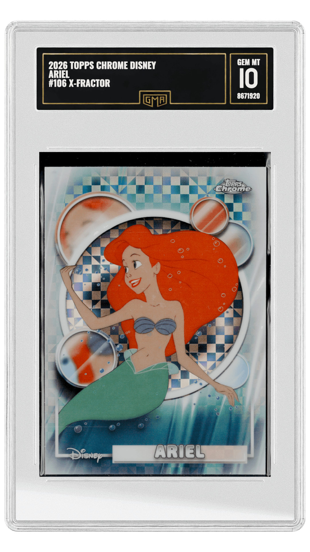 2026 TOPPS CHROME DISNEY ARIEL #106 X-FRACTOR graded-card listing image