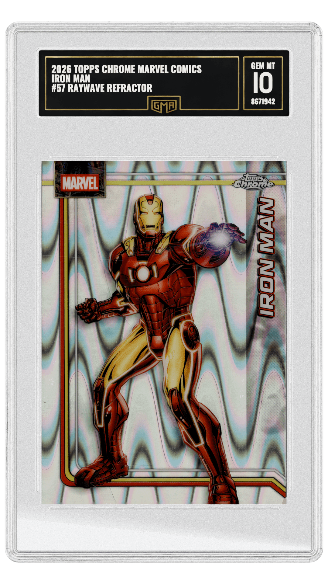 2026 TOPPS CHROME MARVEL COMICS IRON MAN #57 RAYWAVE REFRACTOR graded-card listing image