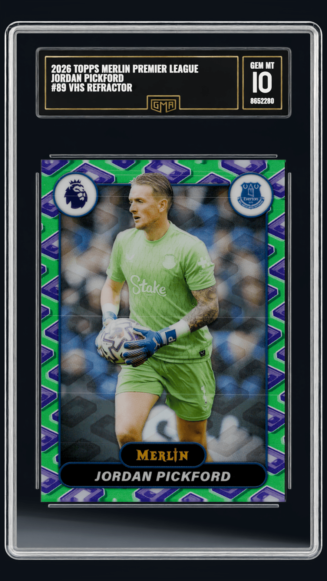 2026 TOPPS MERLIN PREMIER LEAGUE JORDAN PICKFORD #89 VHS REFRACTOR front listing view