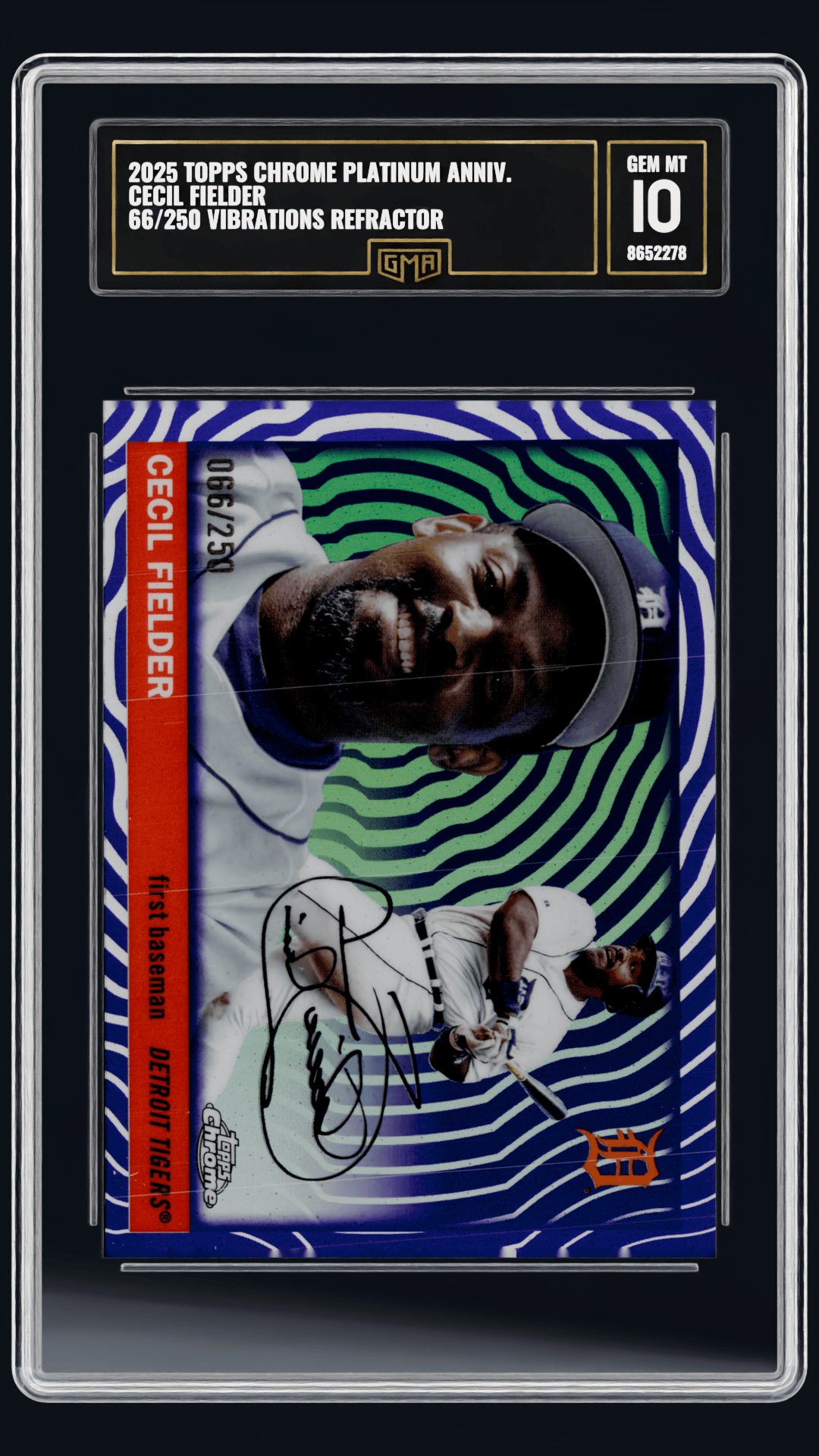 2025 TOPPS CHROME PLATINUM ANNIV. CECIL FIELDER 66/250 VIBRATIONS REFRACTOR front listing view