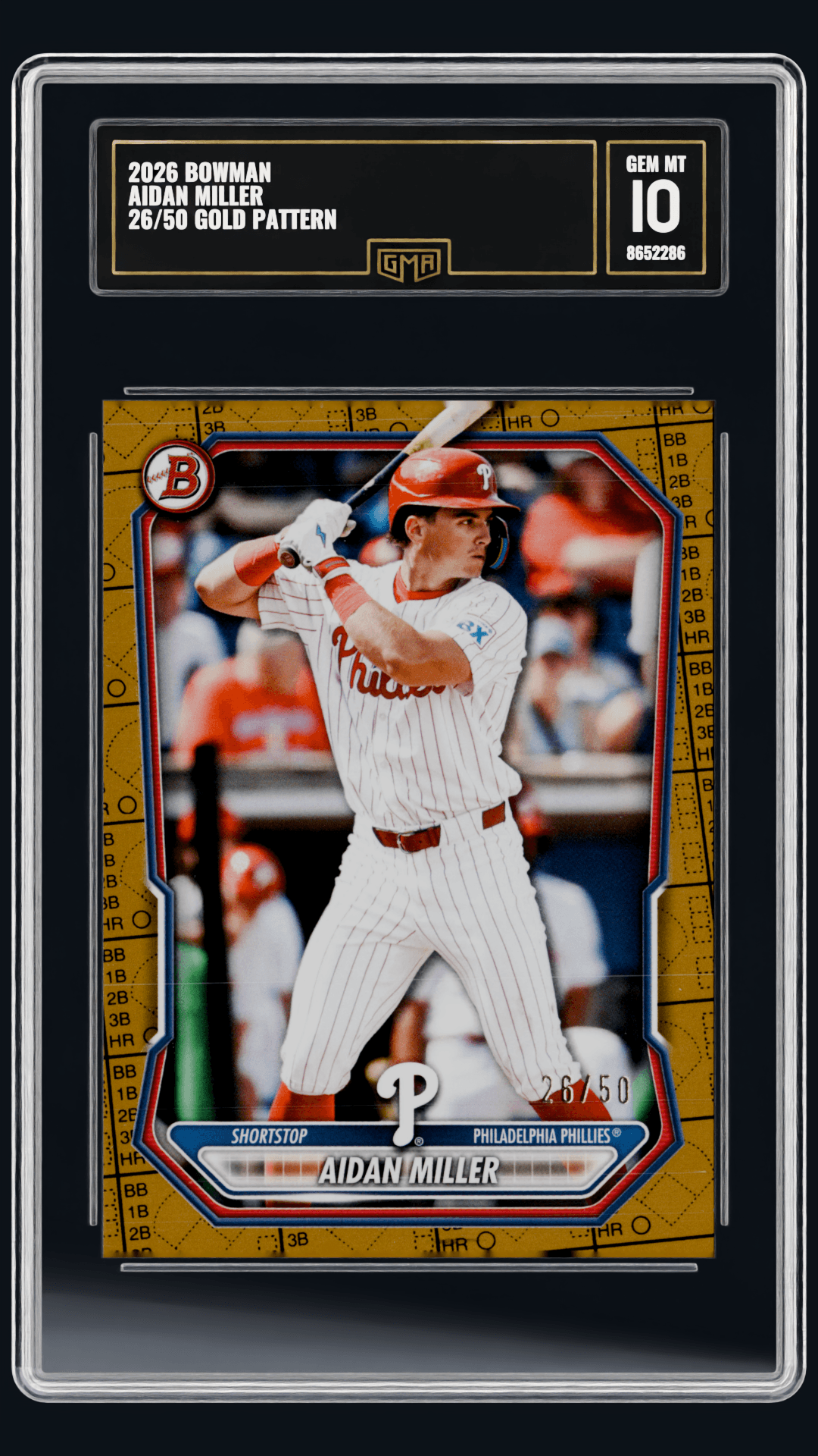 2026 BOWMAN AIDAN MILLER 26/50 GOLD PATTERN front listing view