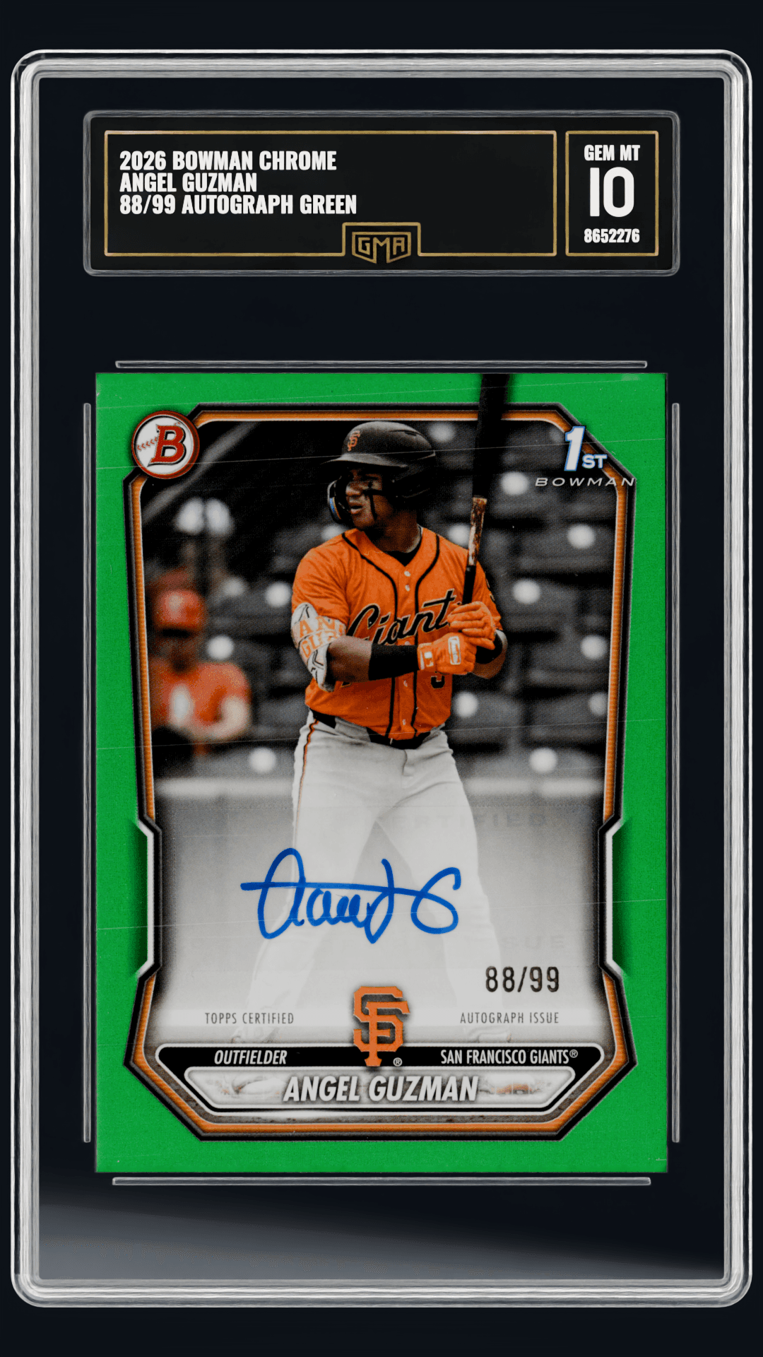 2026 BOWMAN CHROME ANGEL GUZMAN 88/99 AUTOGRAPH GREEN front listing view