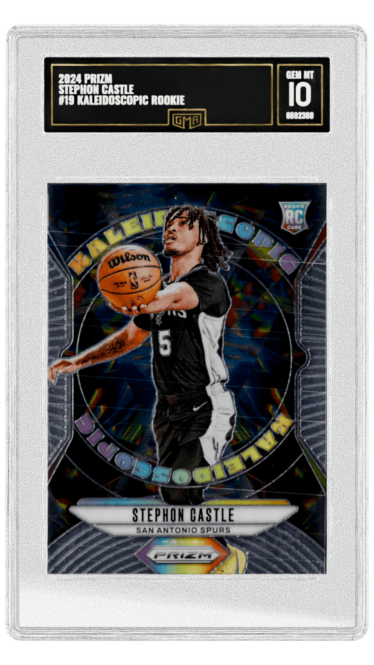 2024 PRIZM STEPHON CASTLE #19 KALEIDOSCOPIC ROOKIE Graded rookie baseball card with special designation. graded-card listing image