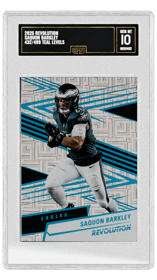 2025 REVOLUTION SAQUON BARKLEY 432/499 TEAL LEVELS graded-card listing image