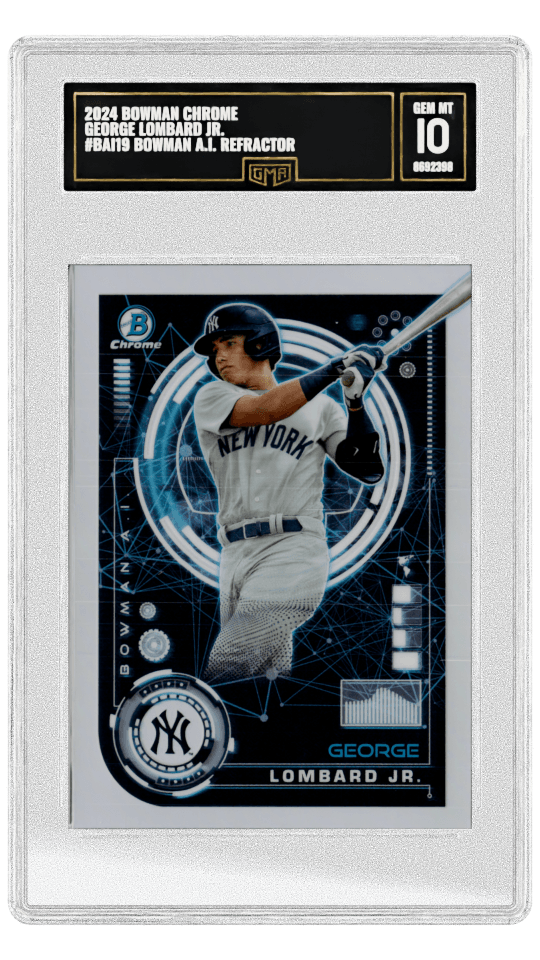 2024 BOWMAN CHROME GEORGE LOMBARD JR. #BAI19 BOWMAN A.I. REFRACTOR BOWMAN A. I. REFRACTOR Parallel Edition graded-card listing image
