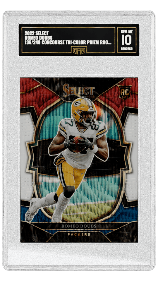 2022 SELECT ROMEO DOUBS 136/249 CONCOURSE TRI-COLOR PRIZM ROOKIE Concourse Tri-Color Prizm Rookie Card, Numbered Print Run of 249 graded-card listing image