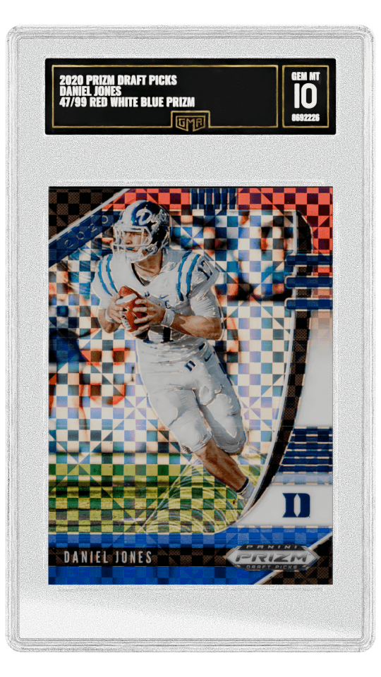 2020 PRIZM DRAFT PICKS DANIEL JONES 47/99 RED WHITE BLUE PRIZM Red White Blue Prizm Edition graded-card listing image