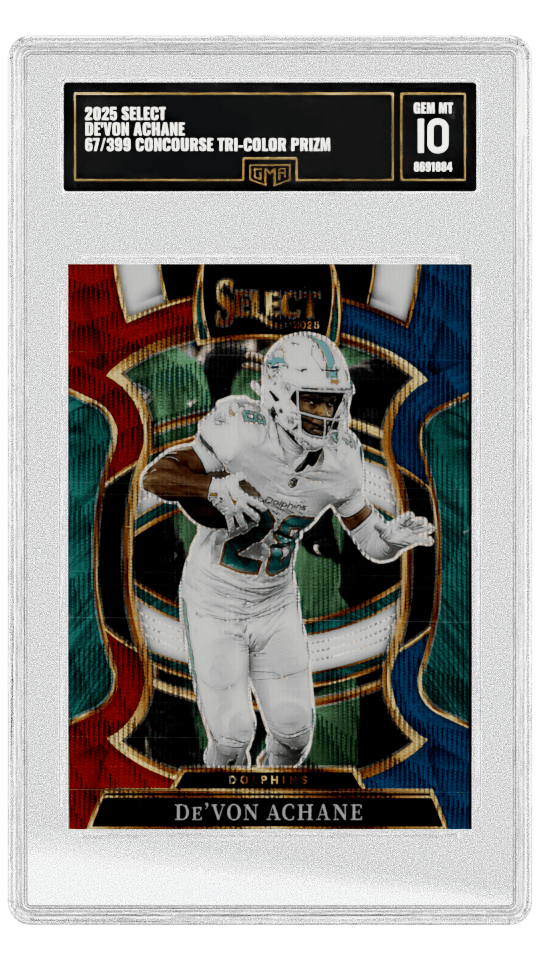 2025 SELECT DE'VON ACHANE 67/399 CONCOURSE TRI-COLOR PRIZM graded-card listing image