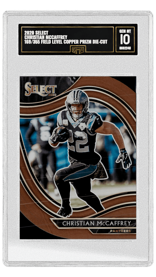 2020 SELECT CHRISTIAN MCCAFFREY 169/355 FIELD LEVEL COPPER PRIZM DIE-CUT Field Level Copper Prizm Die-Cut Graded Card graded-card listing image