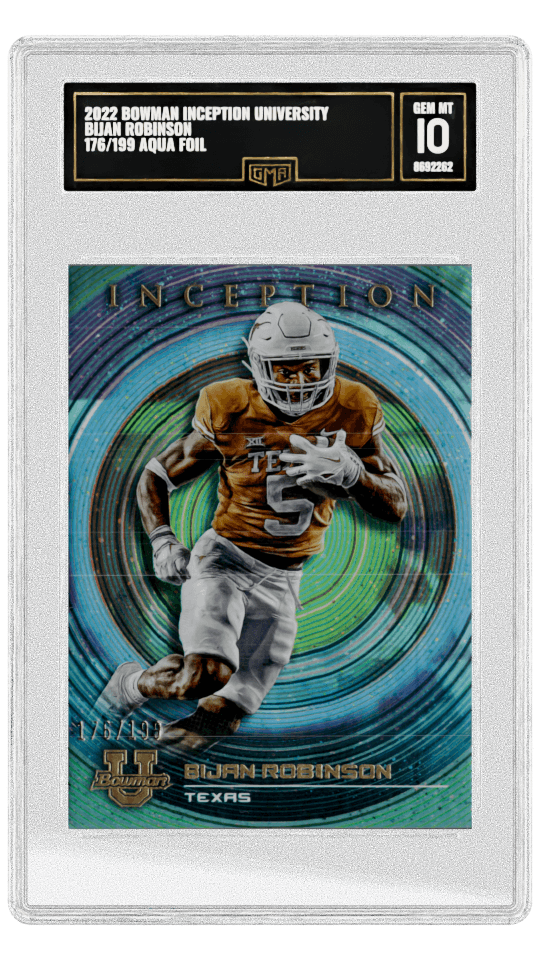 2022 BOWMAN INCEPTION UNIVERSITY BIJAN ROBINSON 176/199 AQUA FOIL graded-card listing image