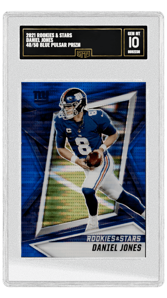 2021 ROOKIES & STARS DANIEL JONES 40/50 BLUE PULSAR PRIZM graded-card listing image