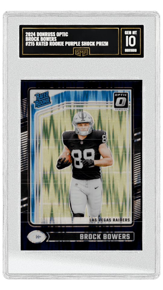 2024 DONRUSS OPTIC BROCK BOWERS #215 RATED ROOKIE PURPLE SHOCK PRIZM graded-card listing image